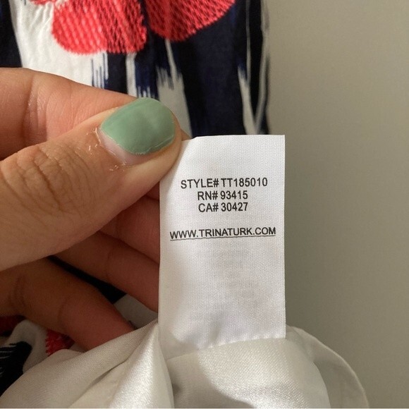 Trina Turk Dress Blue Ikat Floral Embroidered On Off Shoulder S - Picture 5 of 5